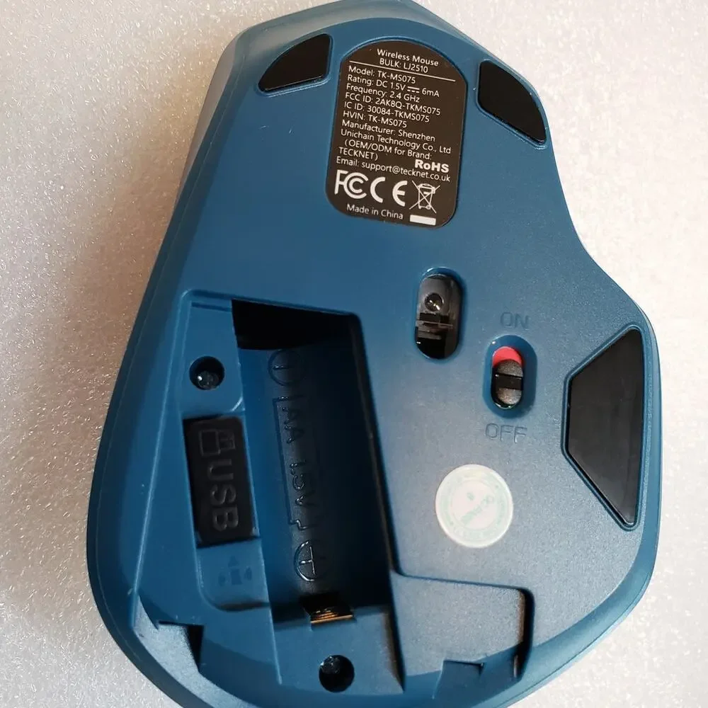 TECKNET Wireless Ergonomic Mouse 2.4G Blue Optical Mouse TK-MS075